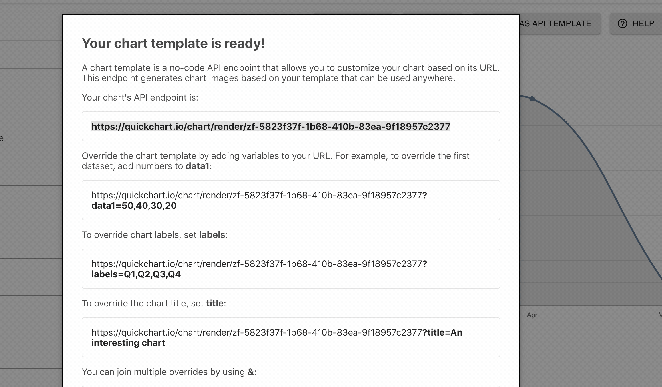 The no-code chart builder generates a special endpoint that generates charts based on your specification.